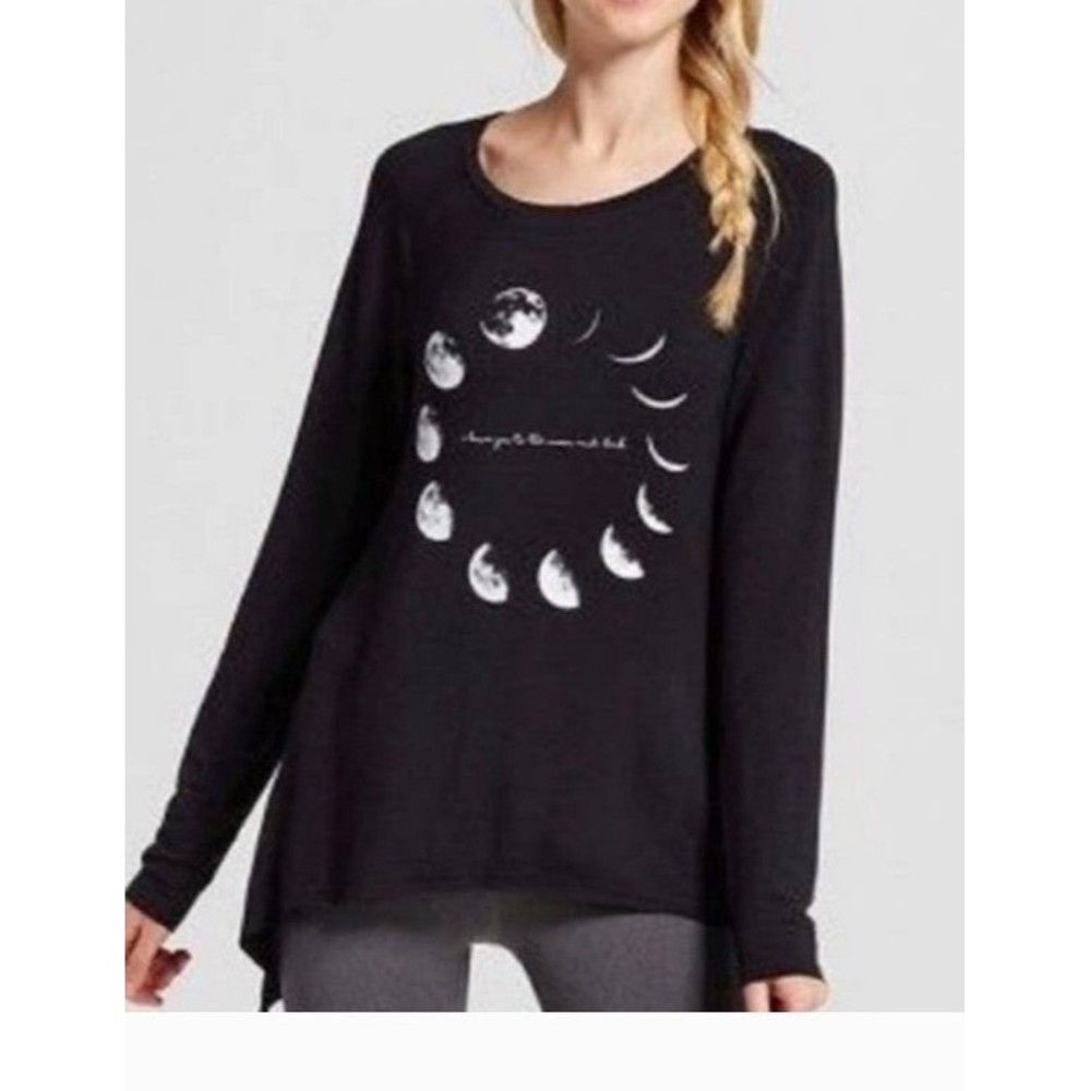 Grayson Threads scoopneck lightweight sweater black M-L "moon phases"long sleeve
